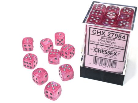 Chessex Borealis Pink Silver 12mm (36 d6 Dice) Hot on Sale