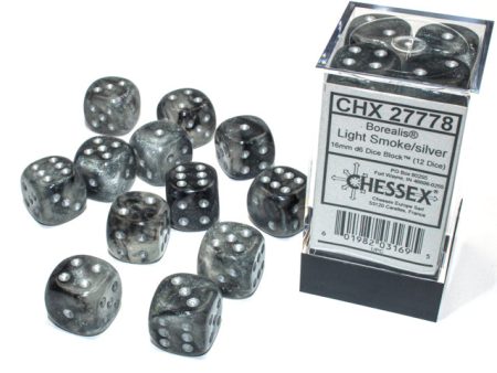 Chessex Borealis Light Smoke Silver 16mm (12 d6 Dice) Discount