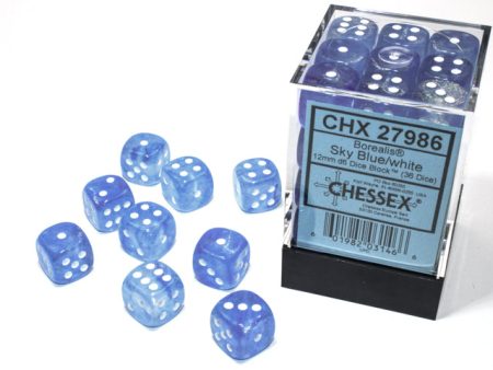 Chessex Borealis Sky Blue White 12mm (36 d6 Dice) Supply