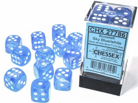 Chessex Borealis Sky Blue White 16mm (12 d6 Dice) Online now