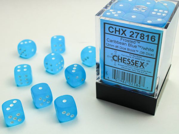 Chessex Frosted Caribbean Blue White 12mm (36 d6 Dice) Sale