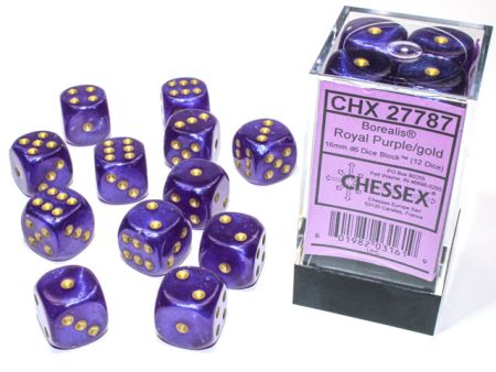 Chessex Borealis Royal Purple Gold 16mm (12 d6 Dice) Online now