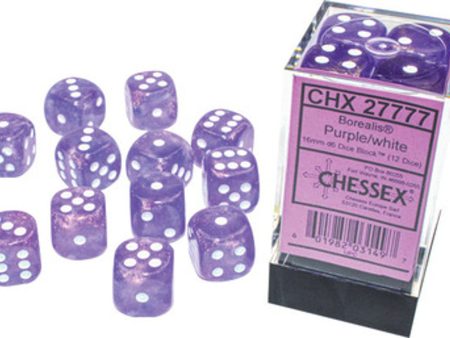 Chessex Borealis Purple White 16mm (12 d6 Dice) For Discount